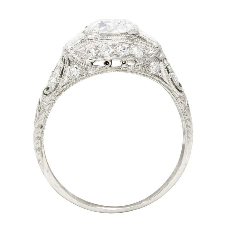 Art Deco 2.35 CTW Old European Cut Diamond Platinum Milgrain Bombay Engagement Ring Wilson's Estate Jewelry