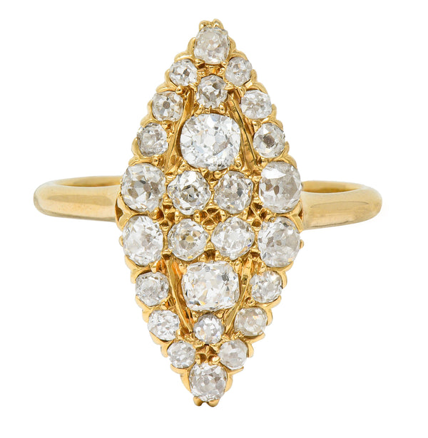 Late Victorian 2.40 CTW Diamond 14 Karat Gold Navette Cluster RingRing - Wilson's Estate Jewelry