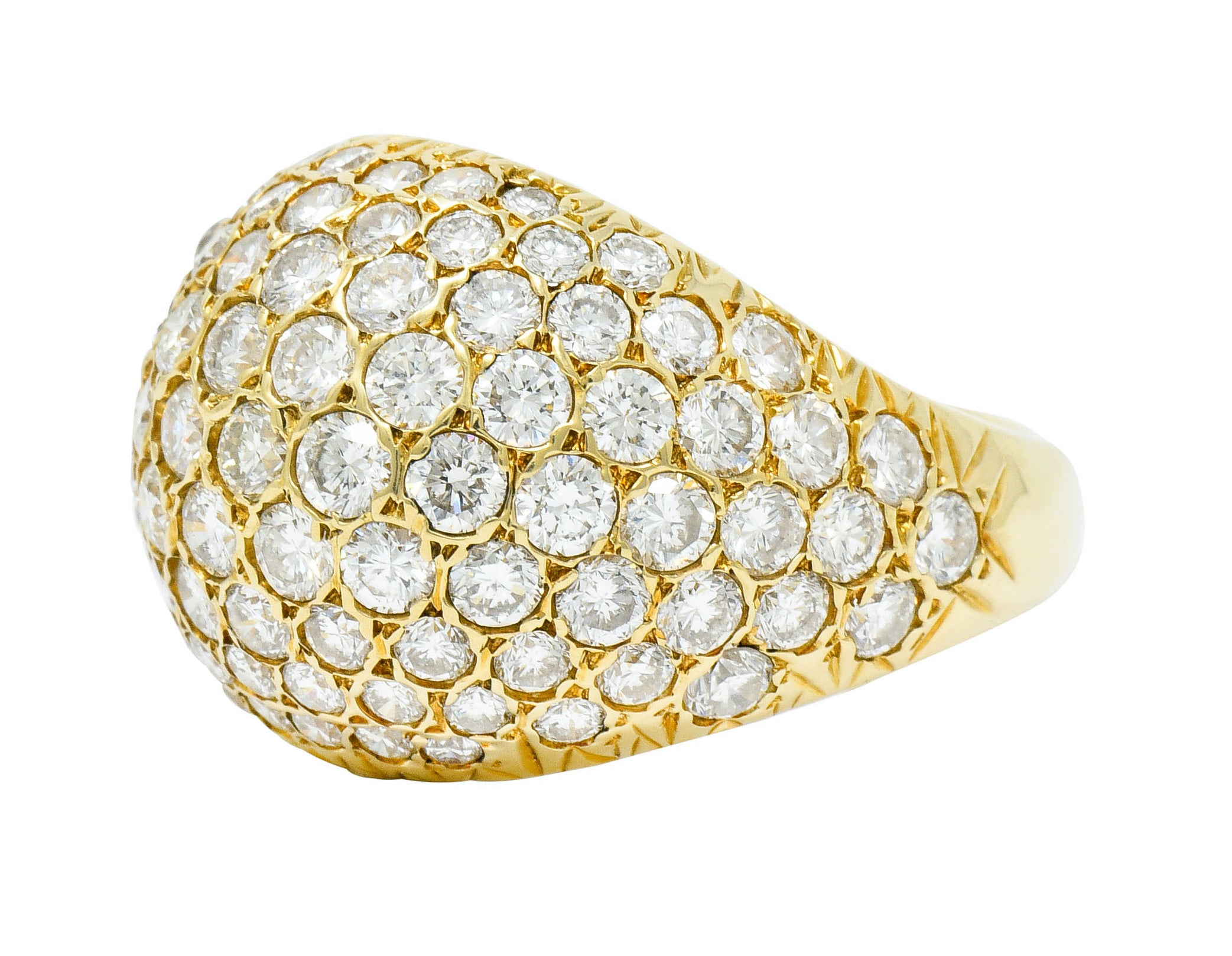 Vintage 3.75 CTW Pave Diamond 14 Karat Gold Bombay Band Ring - Wilson's Estate Jewelry