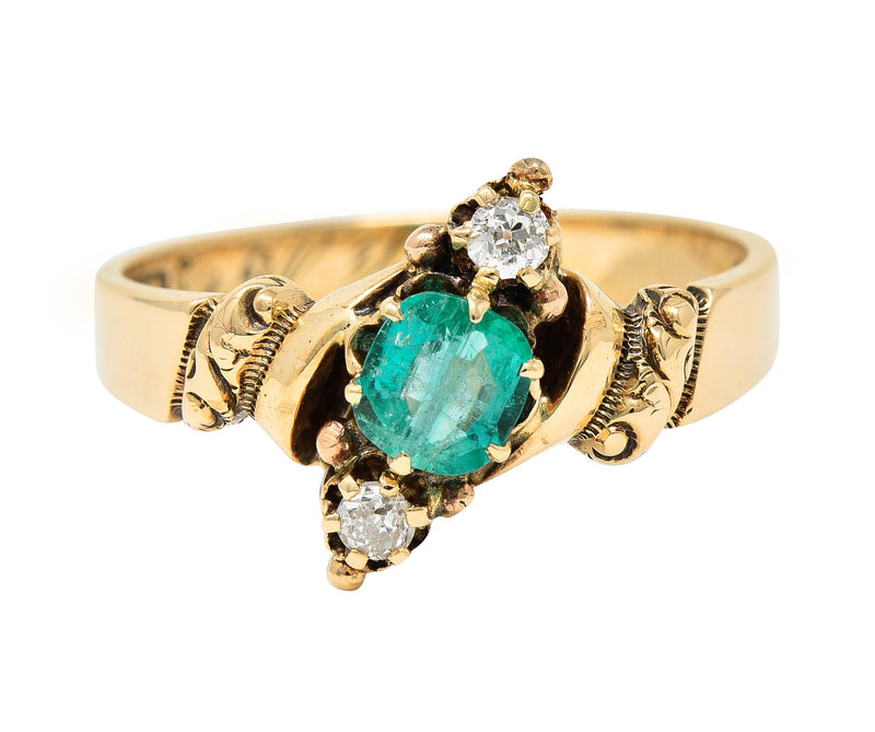1890's Allsopp Bros. 0.55 CTW Emerald Diamond 14 Karat Gold Three Stone RingRing - Wilson's Estate Jewelry