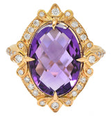 Romantic Amethyst Diamond 18 Karat Rose Gold Cocktail RingRing - Wilson's Estate Jewelry
