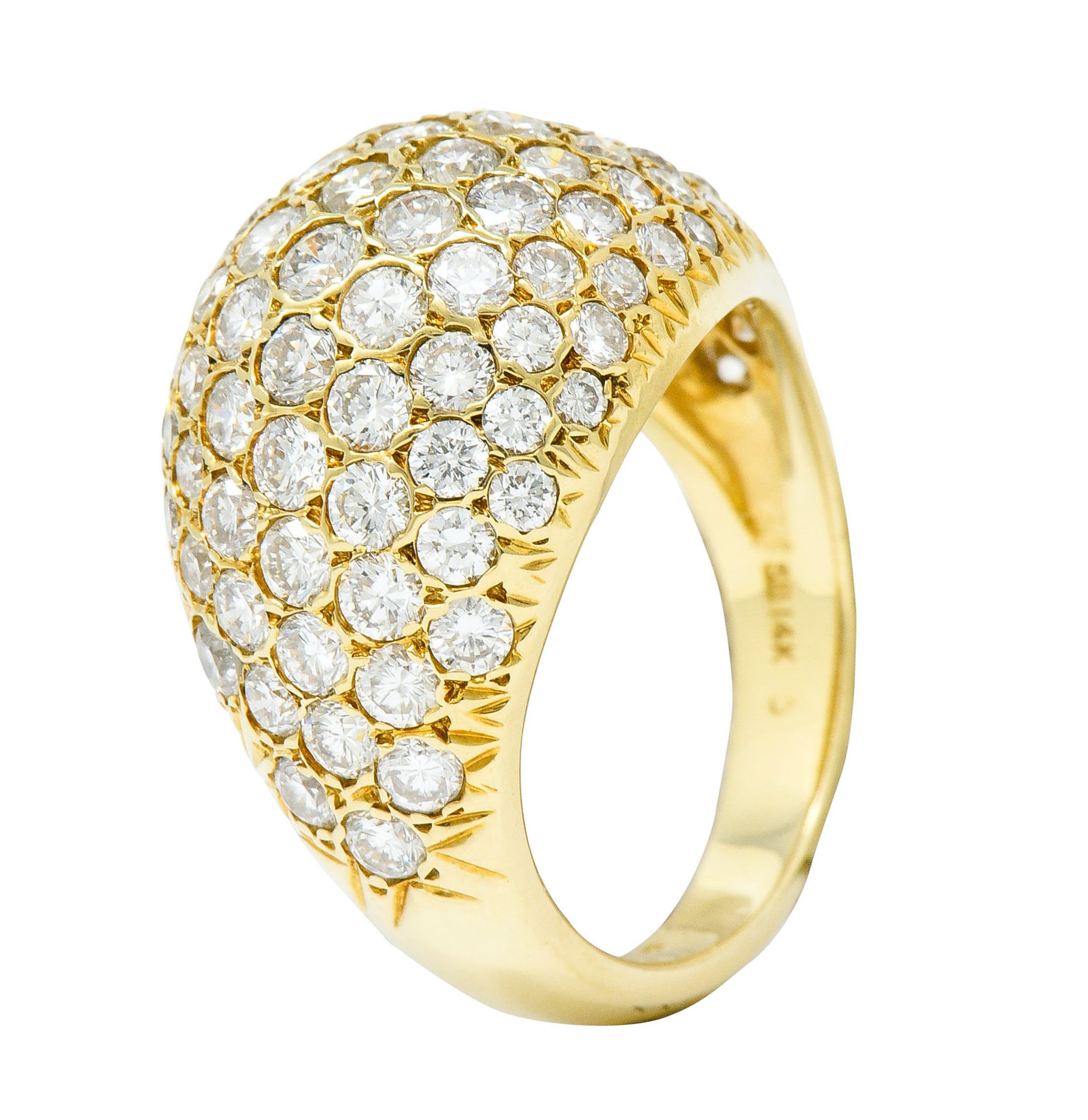 Vintage 3.75 CTW Pave Diamond 14 Karat Gold Bombay Band Ring - Wilson's Estate Jewelry