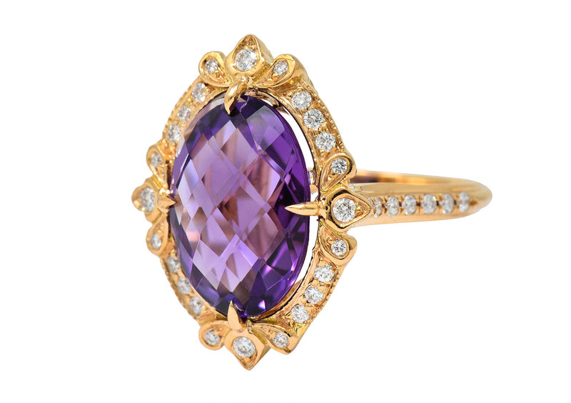 Romantic Amethyst Diamond 18 Karat Rose Gold Cocktail RingRing - Wilson's Estate Jewelry