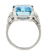 Art Deco 11.67 CTW Aquamarine Diamond Platinum Cocktail Ring Wilson's Estate Jewelry