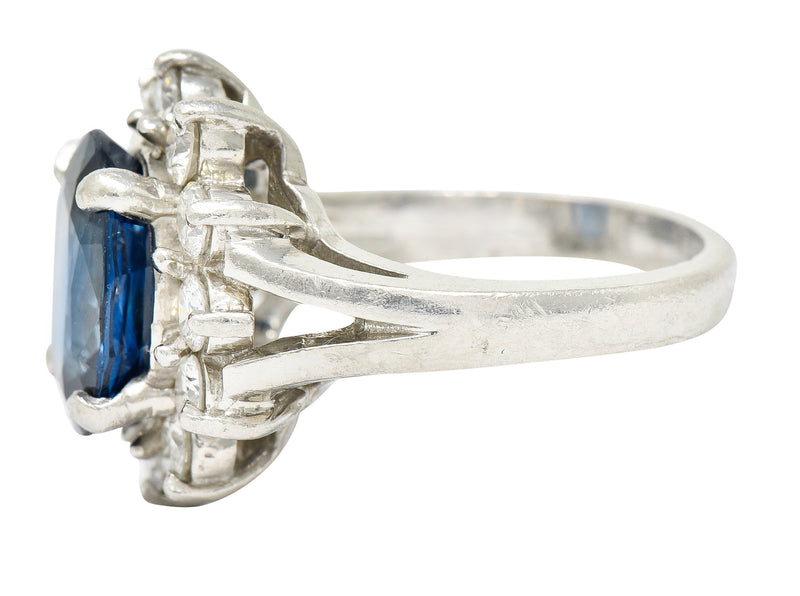 1980's Vintage 4.85 CTW Sapphire Diamond Platinum Cluster Ring Wilson's Estate Jewelry