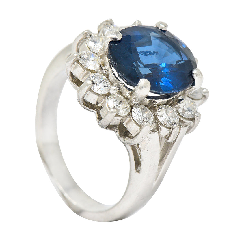 1980's Vintage 4.85 CTW Sapphire Diamond Platinum Cluster Ring Wilson's Estate Jewelry