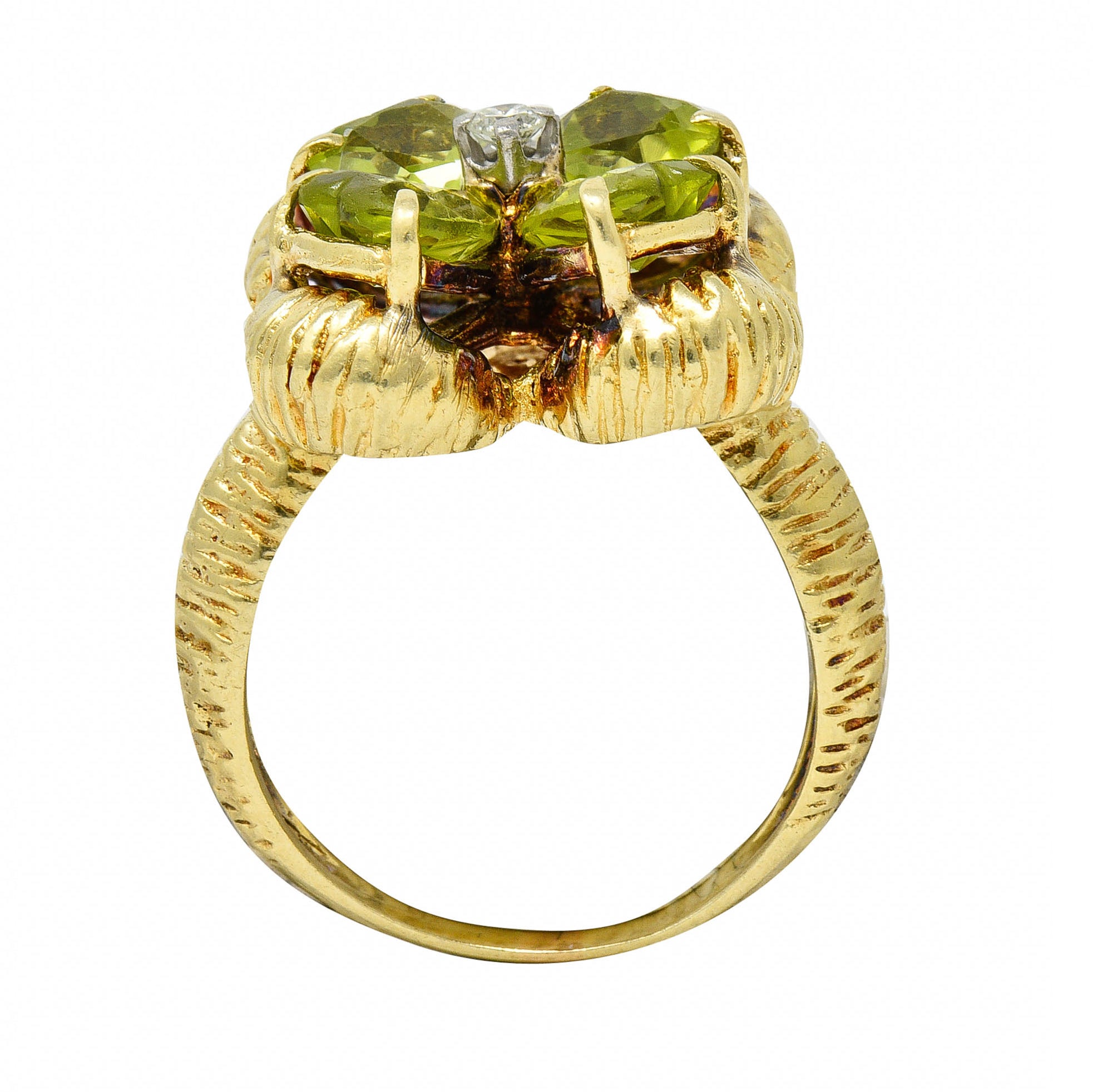 David Trabich 1980's Vintage 2.90 CTW Peridot Diamond 14 Karat Gold Clover RingRing - Wilson's Estate Jewelry