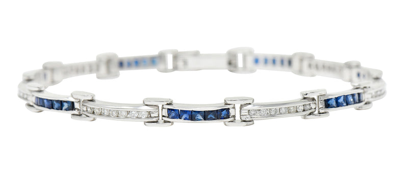 Vintage Sapphire Diamond Platinum Link Braceletbracelet - Wilson's Estate Jewelry