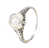 1920's Art Deco 0.20 CTW Diamond 18 Karat White Gold Pierced Butterfly Engagement RingRings - Wilson's Estate Jewelry