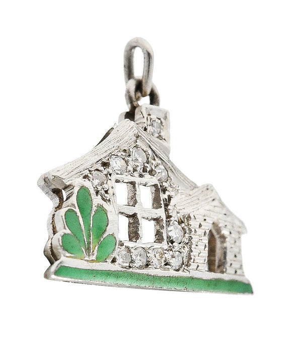 Art Deco Diamond Enamel Platinum Cottage House Vintage 1930's Charm Wilson's Estate Jewelry