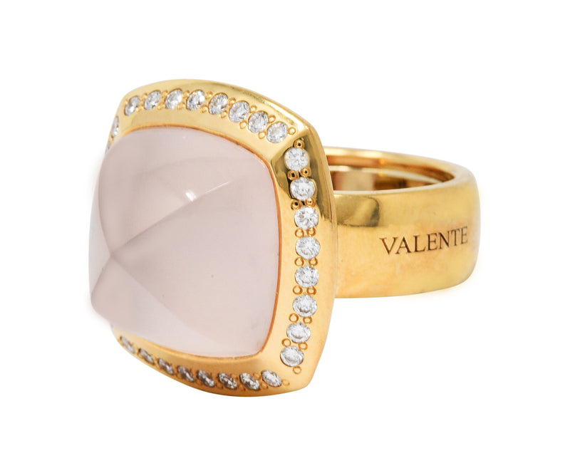Valente Rose Quartz Diamond 18 Karat Gold Cabochon Gemstone RingRing - Wilson's Estate Jewelry