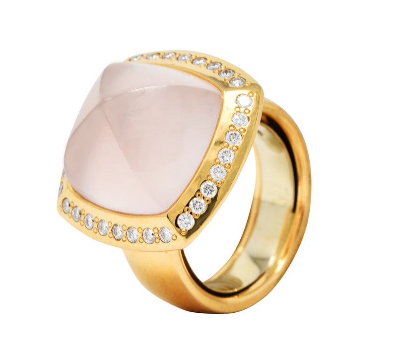 Valente Rose Quartz Diamond 18 Karat Gold Cabochon Gemstone RingRing - Wilson's Estate Jewelry