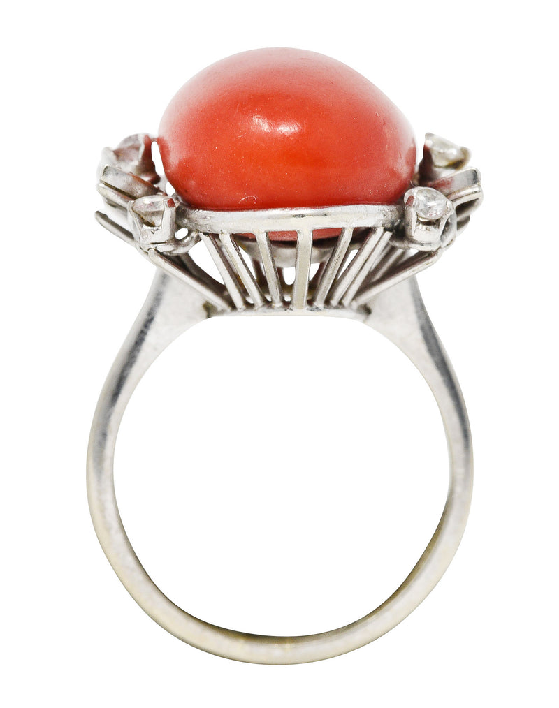 1950's Mid-Century Red Coral Diamond 18 Karat White Gold Cocktail RingRing - Wilson's Estate Jewelry