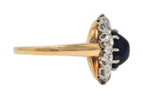 Edwardian Sugarloaf No Heat Sapphire Diamond Platinum 14K Gold Halo Ring GIA