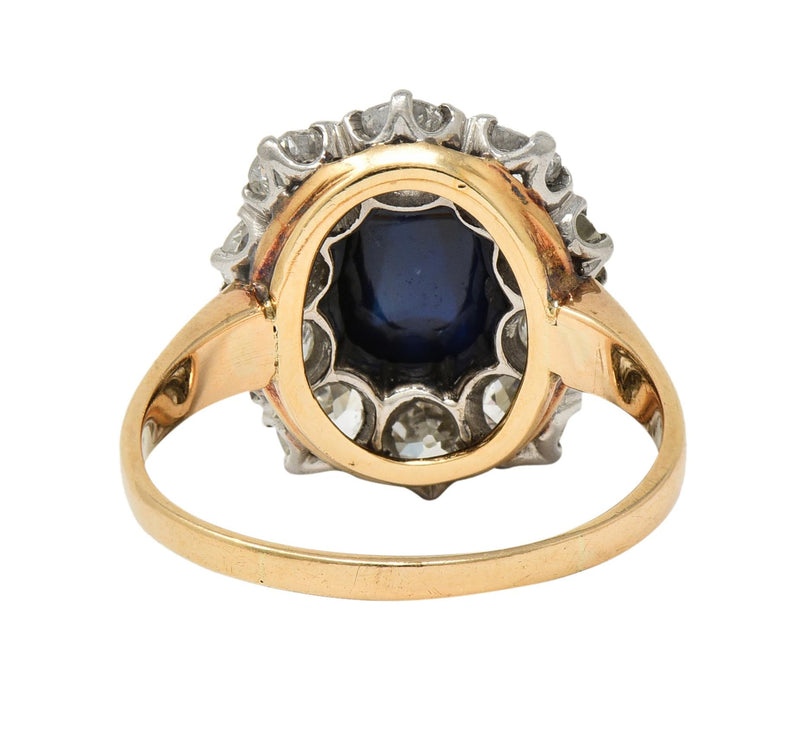 Edwardian Sugarloaf No Heat Sapphire Diamond Platinum 14K Gold Halo Ring GIA