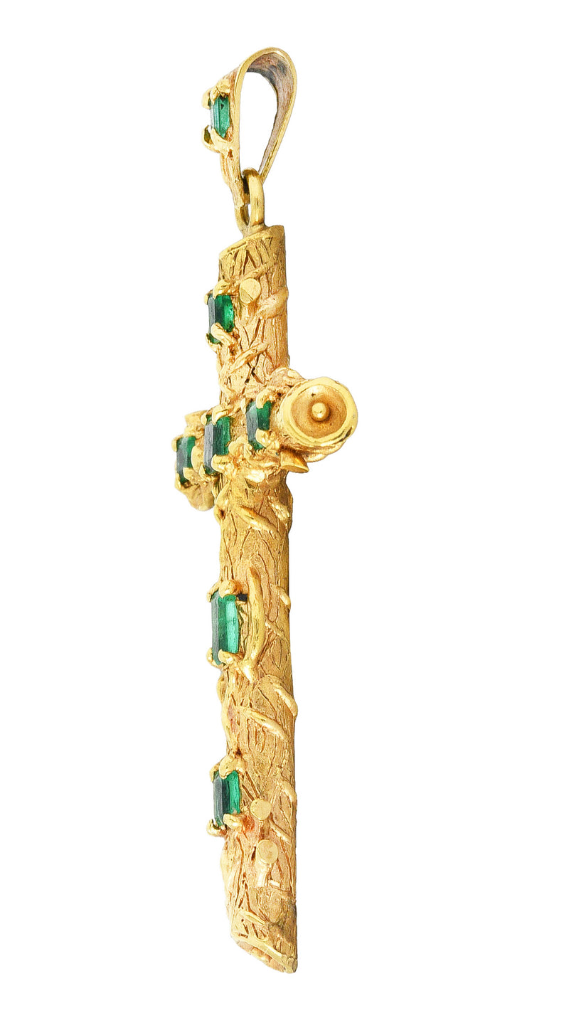 Antique Arts & Crafts 0.75 CTW Emerald 18 Karat Gold Cross PendantNecklace - Wilson's Estate Jewelry