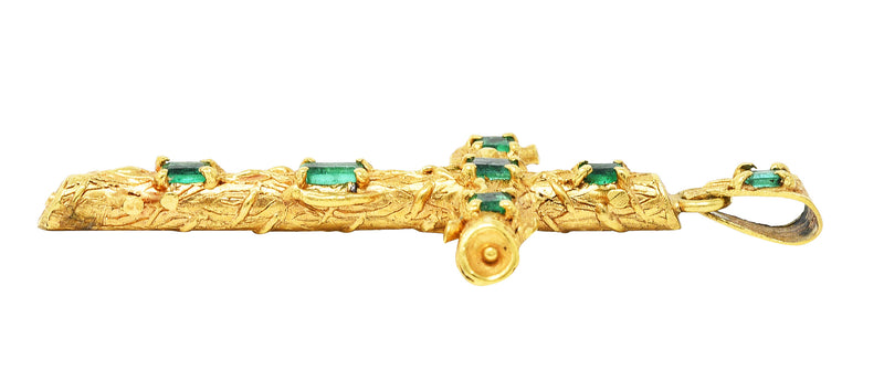 Antique Arts & Crafts 0.75 CTW Emerald 18 Karat Gold Cross PendantNecklace - Wilson's Estate Jewelry