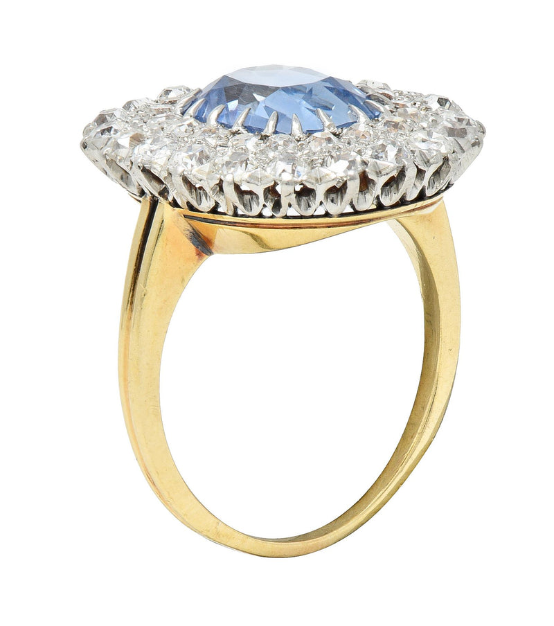 Edwardian 5.79 CTW No Heat Ceylon Sapphire Diamond Platinum 14 Karat Halo Ring