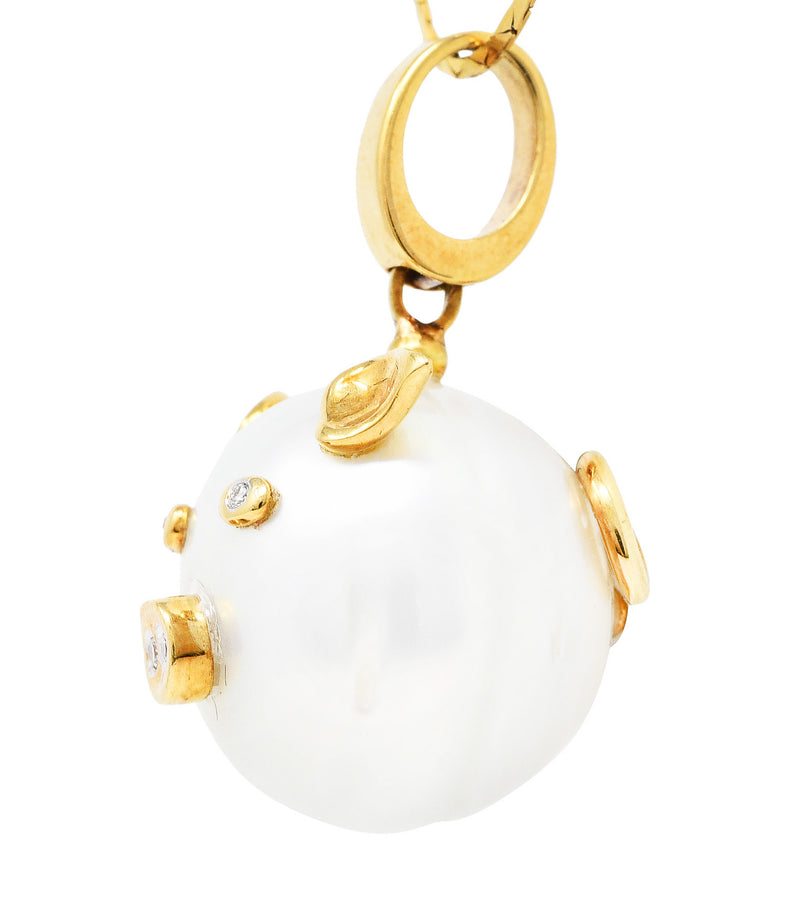 South Sea Pearl Diamond 18 Karat Yellow Gold Pig Pendant NecklaceNecklace - Wilson's Estate Jewelry