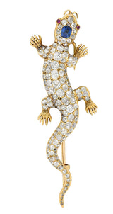 Victorian Sapphire Diamond Ruby 18 Karat Gold Antique Salamander Brooch