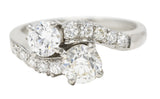 Mid-Century 1950's 1.79 CTW Old European Cut Diamond Platinum Vintage Bypass Ring Wilson's Estate Jewelry