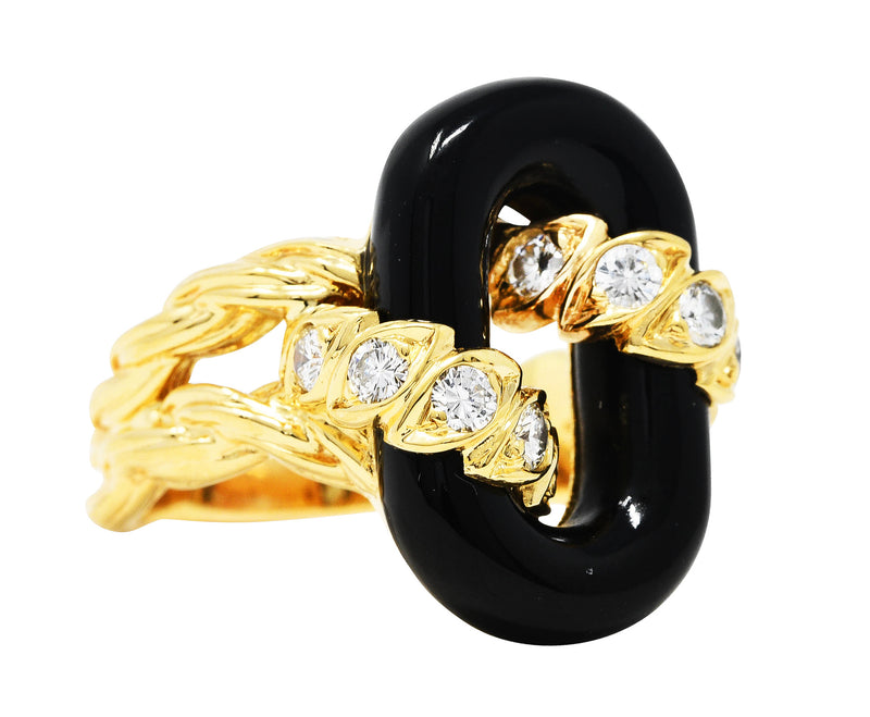 Van Cleef & Arpels Onyx Diamond 18 Karat Gold Linkage RingRing - Wilson's Estate Jewelry