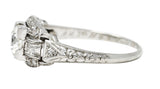 Katz & Ogush Art Deco 0.80 CTW Diamond Platinum Buckle Engagement Ring Wilson's Estate Jewelry