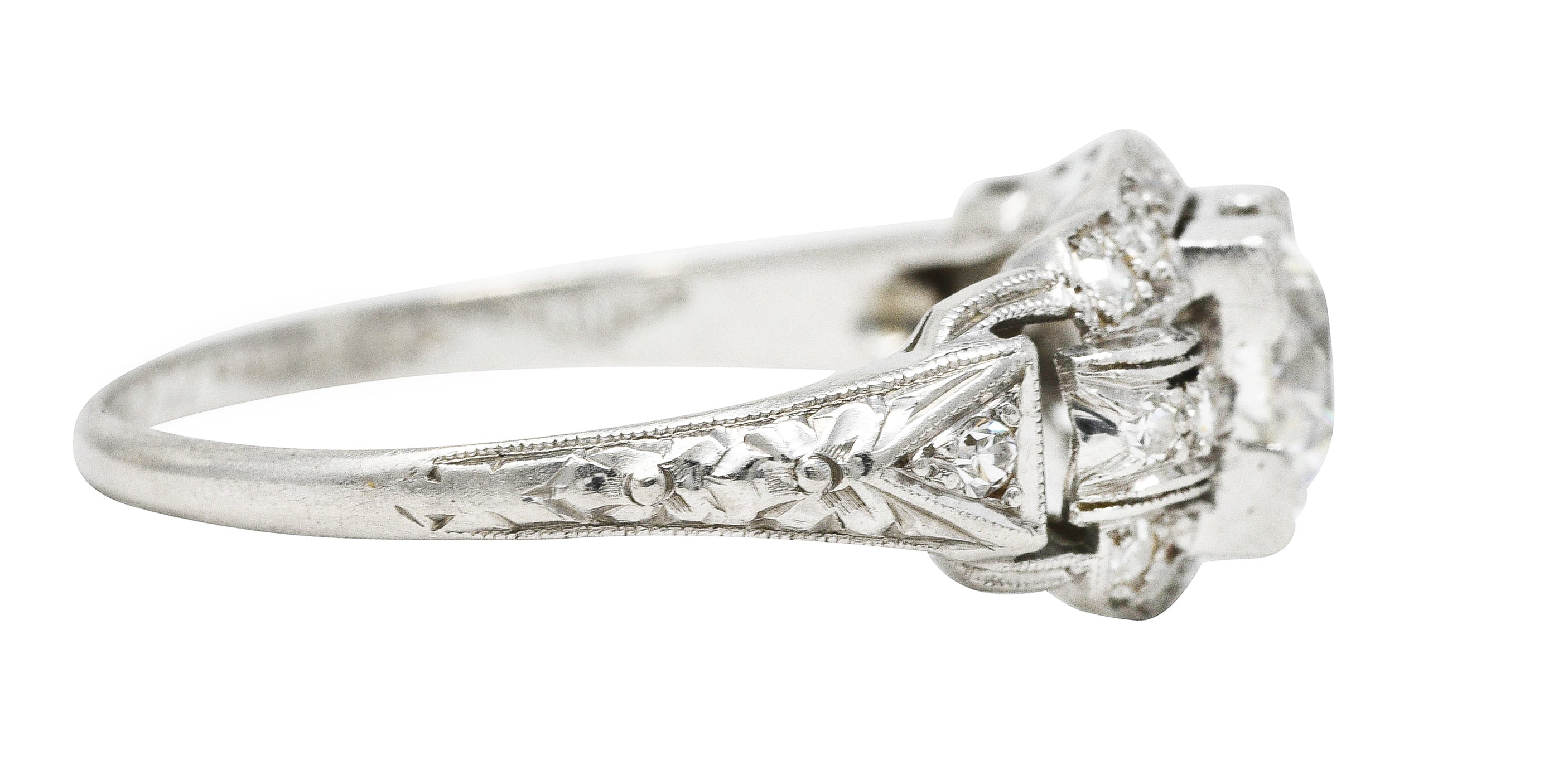 Katz & Ogush Art Deco 0.80 CTW Diamond Platinum Buckle Engagement Ring Wilson's Estate Jewelry
