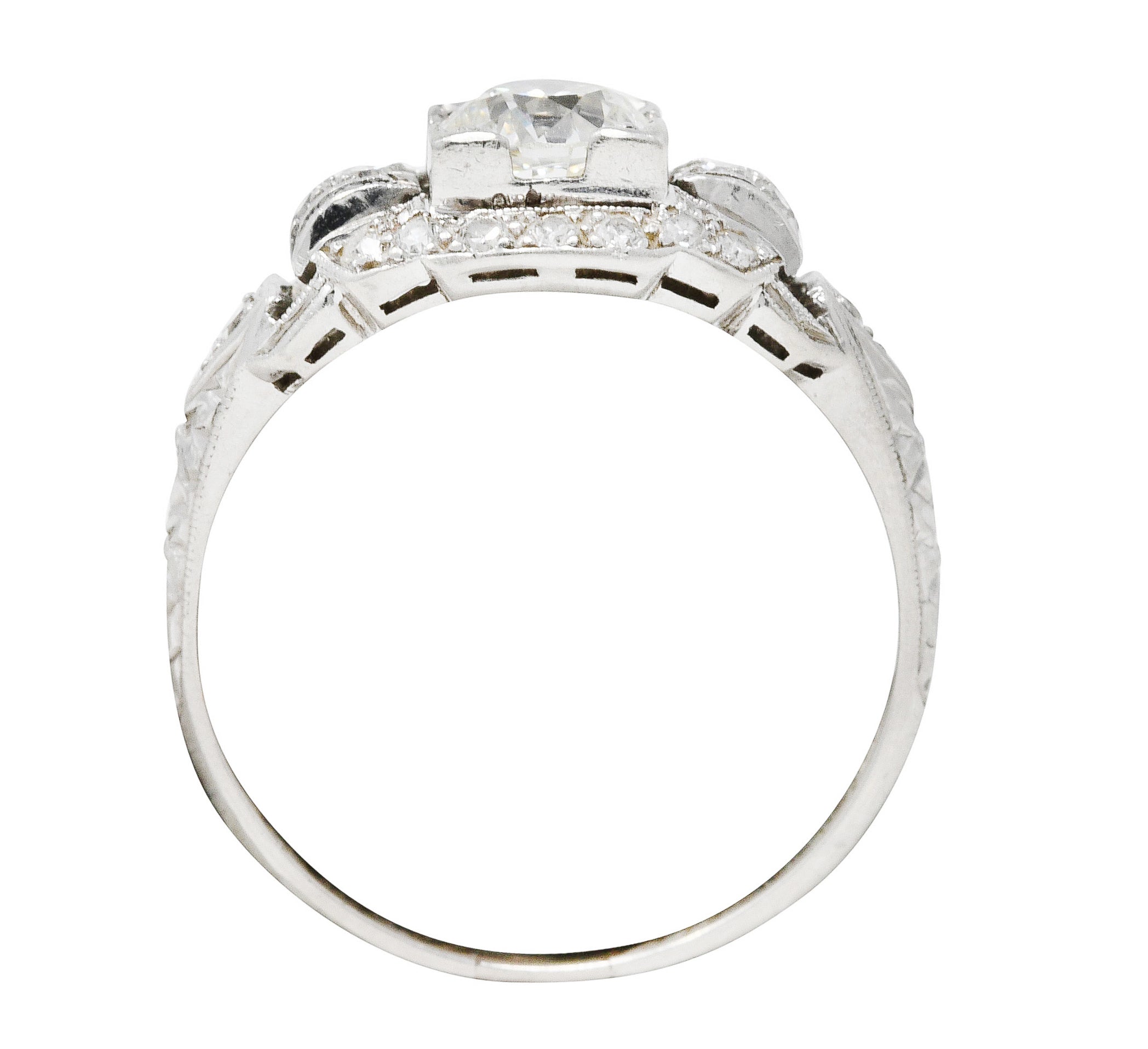 Katz & Ogush Art Deco 0.80 CTW Diamond Platinum Buckle Engagement Ring Wilson's Estate Jewelry
