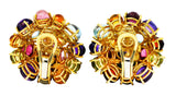 Valentino Amethyst Citrine Peridot Tourmaline 18 Karat Two-Tone Gold Vintage Cabochon Cluster Earrings Wilson's Estate Jewelry