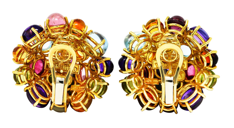 Valentino Amethyst Citrine Peridot Tourmaline 18 Karat Two-Tone Gold Vintage Cabochon Cluster Earrings Wilson's Estate Jewelry