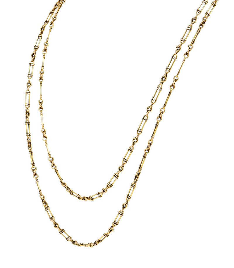 Victorian 15 Karat Yellow Gold Elongated Oval Link Antique Chain Necklace