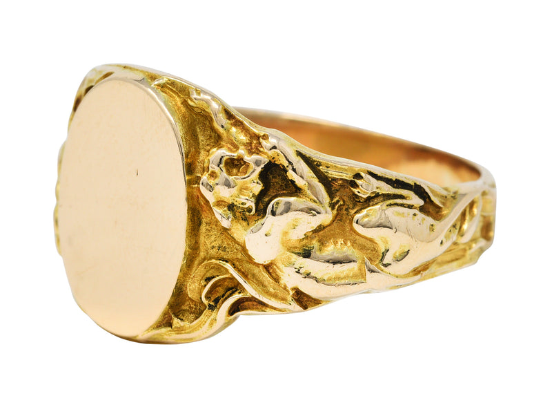 1900 Victorian 14 Karat Gold Men's Jaguar Signet RingRing - Wilson's Estate Jewelry