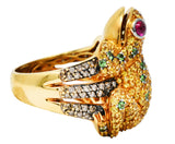 Contemporary 5.54 CTW Diamond Sapphire Tsavorite Ruby 18 Karat Gold Frog RingRing - Wilson's Estate Jewelry