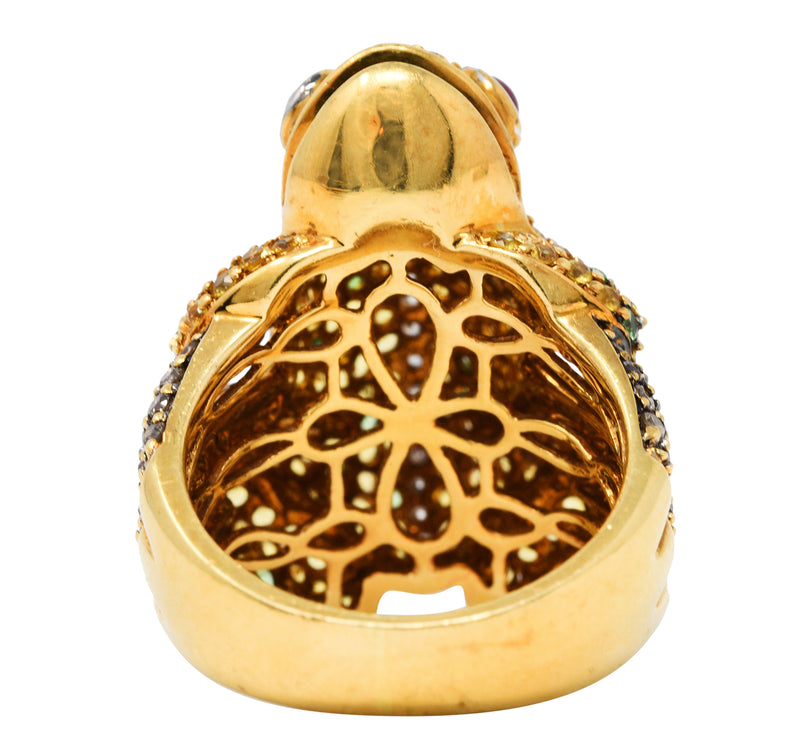Contemporary 5.54 CTW Diamond Sapphire Tsavorite Ruby 18 Karat Gold Frog RingRing - Wilson's Estate Jewelry