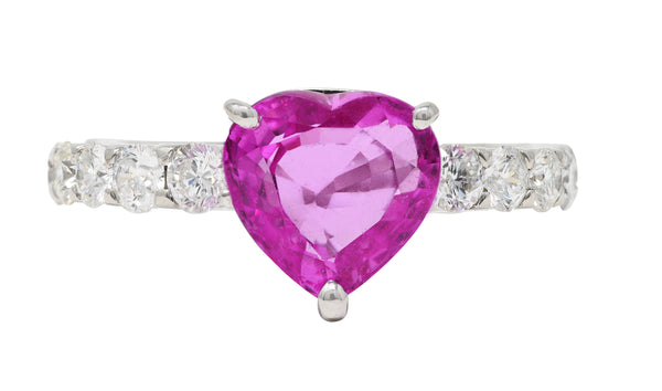 Contemporary 3.88 CTW Pink Sapphire Diamond Platinum Heart Ring Wilson's Estate Jewelry