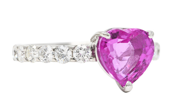 Contemporary 3.88 CTW Pink Sapphire Diamond Platinum Heart Ring Wilson's Estate Jewelry