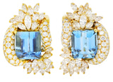 .11111 *#gallery pic washed out? *rrf fixed* Vintage Jose Hess 32.00 CTW Aquamarine Diamond 18 Karat Yellow Gold Cluster Gemstone Earrings Wilson's Estate Jewelry