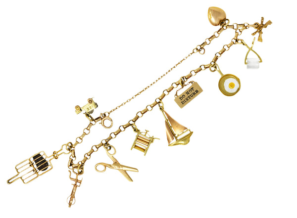 Ballou & Co. Inc. Antique Enamel Two-Tone Gold Charm BraceletBracelet - Wilson's Estate Jewelry