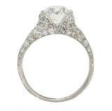 Art Deco 2.38 CTW Old European Diamond Platinum V Engagement Ring GIA