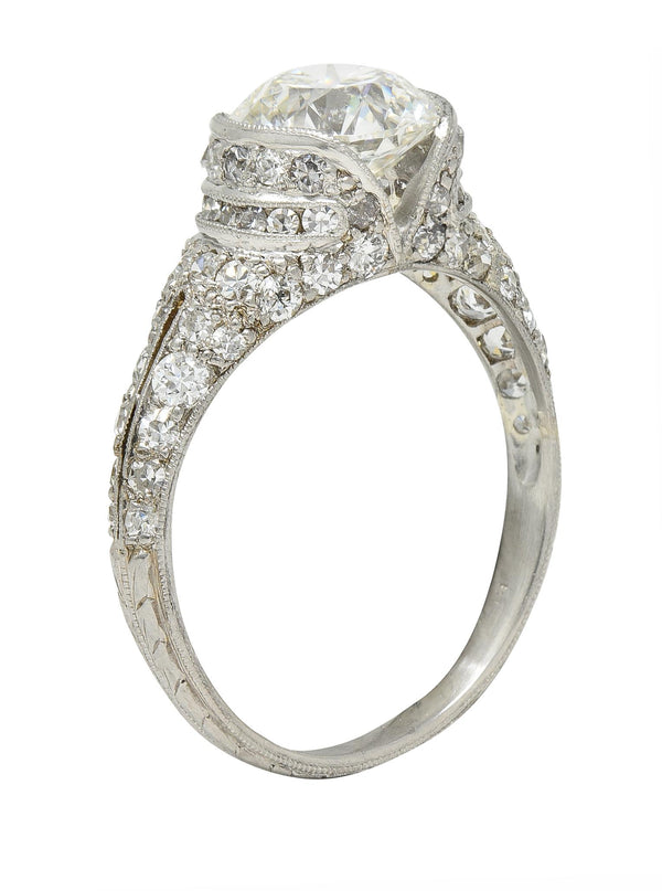 Art Deco 2.38 CTW Old European Diamond Platinum V Engagement Ring GIA