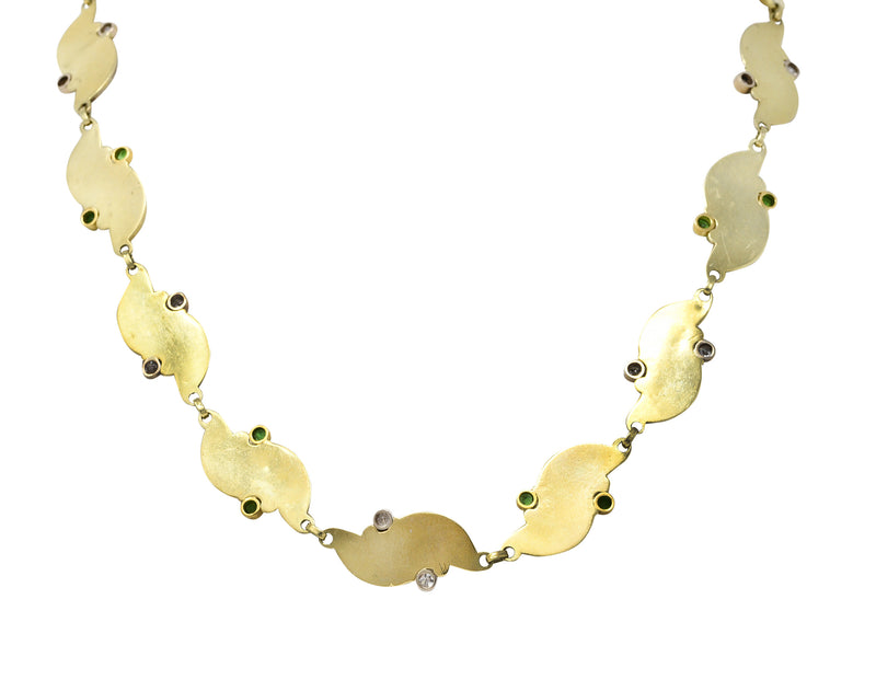 Retro Diamond Demantoid Garnet 14 Karat Two-Tone Gold Link NecklaceNecklace - Wilson's Estate Jewelry