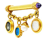 Elizabeth Locke Amethyst Pearl 18 Karat Gold Swagged Charm Bar BroochBrooch - Wilson's Estate Jewelry