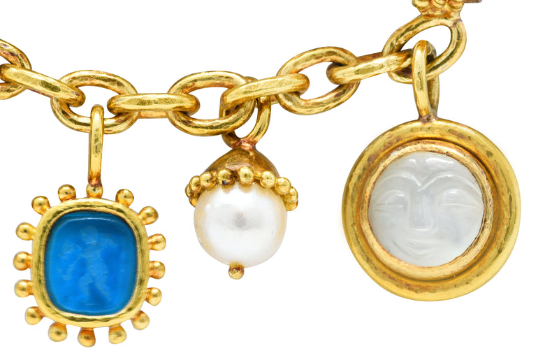 Elizabeth Locke Amethyst Pearl 18 Karat Gold Swagged Charm Bar BroochBrooch - Wilson's Estate Jewelry