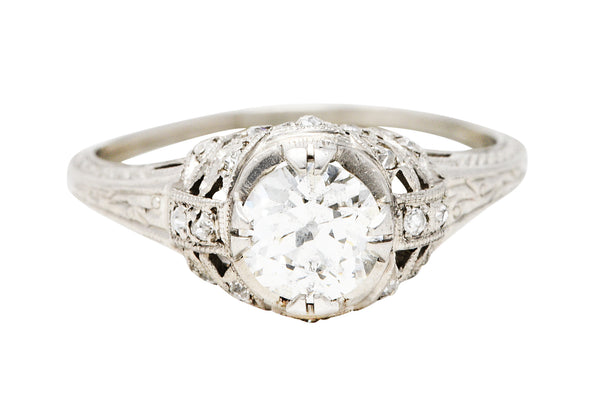 Antique Art Deco 1.15 CTW Diamond Platinum Laurel Engagement RingRing - Wilson's Estate Jewelry