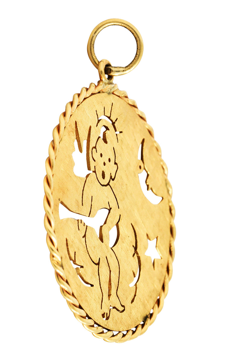 1960's Vintage 14 Karat Yellow Gold Celestial Angel Medallion PendantNecklace - Wilson's Estate Jewelry