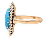Victorian Turquoise Pearl 10 Karat Rose Gold Antique Navette Halo Ring Wilson's Estate Jewelry