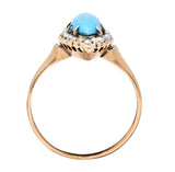 Victorian Turquoise Pearl 10 Karat Rose Gold Antique Navette Halo Ring Wilson's Estate Jewelry