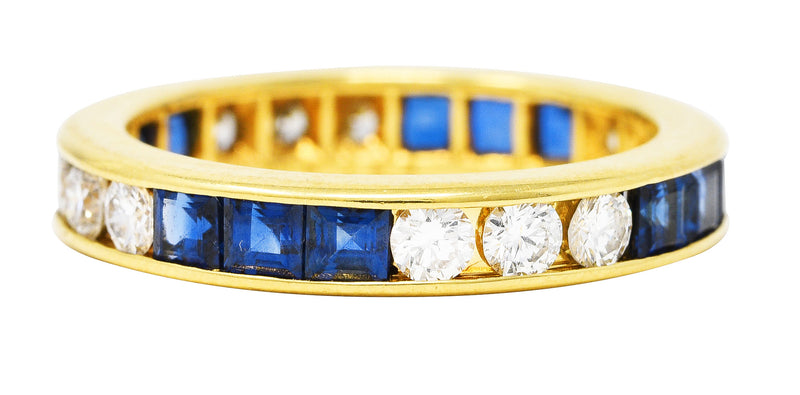 3.00 CTW Diamond Sapphire 18 Karat Yellow Gold Eternity Channel Band Ring Wilson's Estate Jewelry
