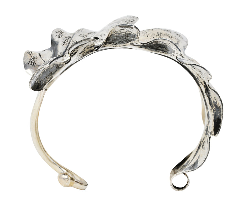 1970's Buccellati Sterling Silver Prestigi Leaf Cuff Braceletbracelet - Wilson's Estate Jewelry